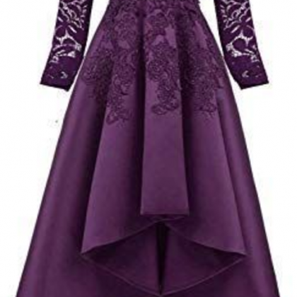 Long Sleeves Prom Party Dresses High Low Lace..