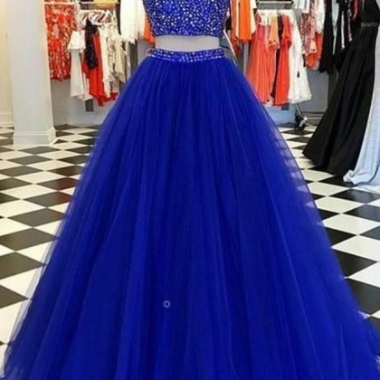 Rhinestones Evening Dress Two-piece Prom Gowns..