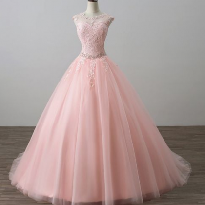 Long Pink Formal Dresses Featuring Sheer Neck And..