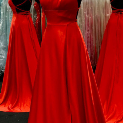 Spaghetti Straps Criss Cross Long Red Prom Dress