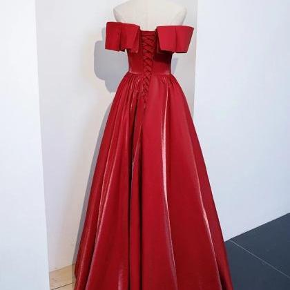 Red Satin Long Party Dress, A-line Formal Dress..