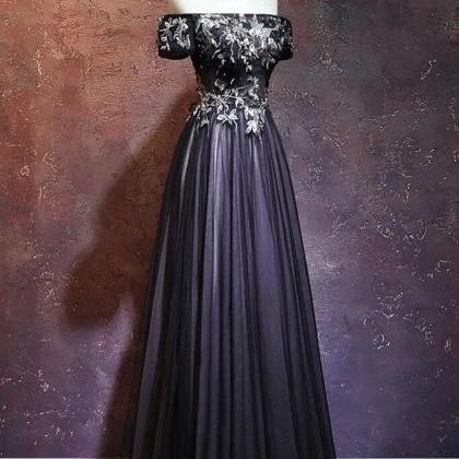 Off Shoulder Tulle Long Prom Dress, Evening Party..
