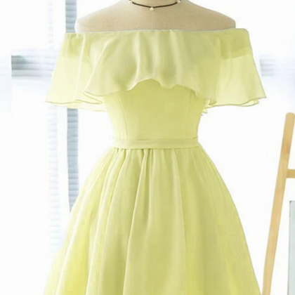 Yellow Chiffon Short Party Dress, Short Bridesmaid..