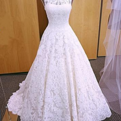 2018 Elegant A Line Lace Wedding Dress, Sleeveless..