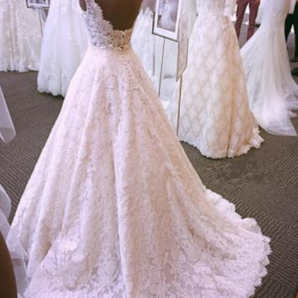 2018 Elegant A Line Lace Wedding Dress, Sleeveless..
