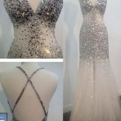 Mermaid V Neck Long Prom Dress, Evening Dress