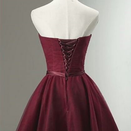 Beautiful Burgundy Knee Length Lace-up Tulle Party..