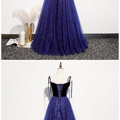 Tulle And Velvet Straps Long Party Dress, Prom..