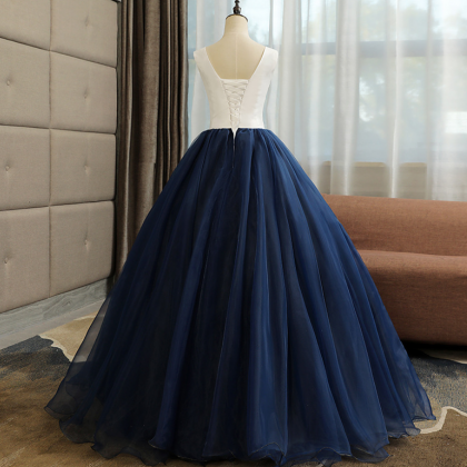 Beautiful Navy Ball Gown Sweet 16 Dress With White..