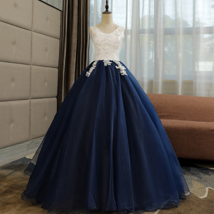 Beautiful Navy Ball Gown Sweet 16 Dress With White..