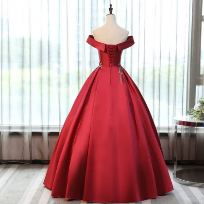 Satin Long Off Shoulder Party Dress, Ball Gown..