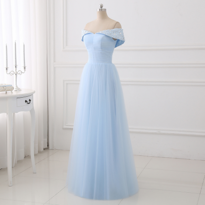 Tulle Beaded Off Shoulder Party Dress, A-line..