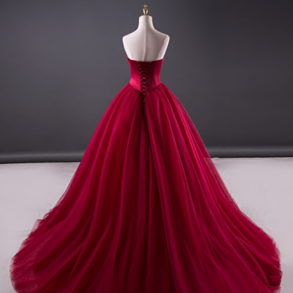 Charming Wine Tulle And Satin Long Party Dress,..