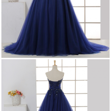 Charming Navy Tulle Sweetheart Party Dress, Ball..