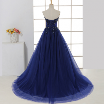 Charming Navy Tulle Sweetheart Party Dress, Ball..