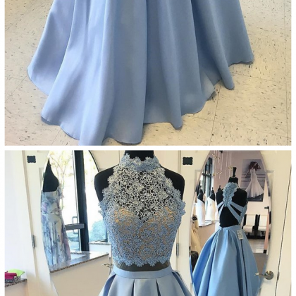 2 Piece Prom Dresses,high Neck Prom Gown, Prom..
