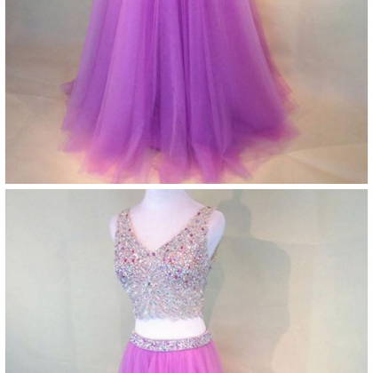 Prom Dress Two Piece, V Neck Homecoming Dress,..