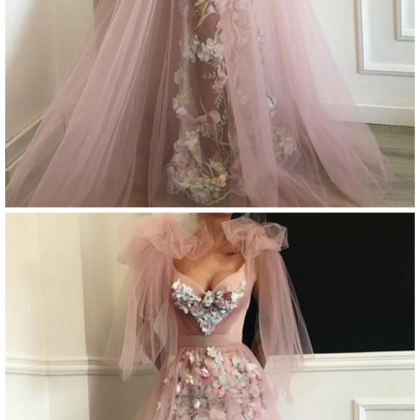 Sleeveless Prom Dresses 3d Flowers Lace Appliqué..