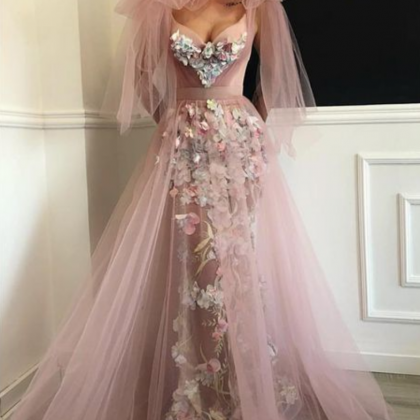Sleeveless Prom Dresses 3d Flowers Lace Appliqué..