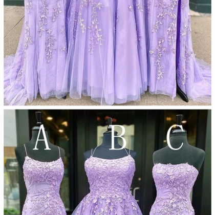 Long Prom Dresses With Appliques And Beading, Grad..