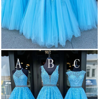 Long Prom Dresses With Appliques And Beading, Grad..
