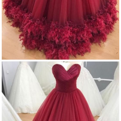 Sweetheart Burgundy Tulle Long Formal Prom Dress,..