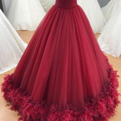 Sweetheart Burgundy Tulle Long Formal Prom Dress,..