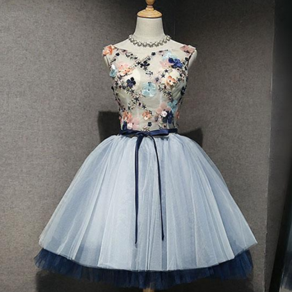 Cute Round Neck Tulle Short Prom Dress, Homecoming..