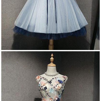 Cute Round neck Tulle Beads Sequin Short Prom Dress Homecoming Dress PG170