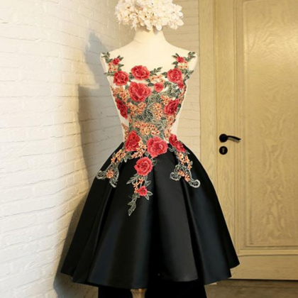 Round Neck Lace Applique Short Prom Dress,..