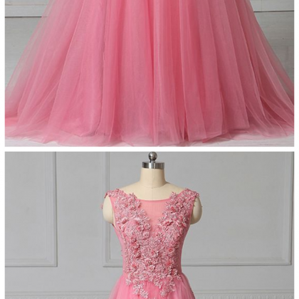 Tulle Scoop Neck 3d Lace Applique Evening Dress,..