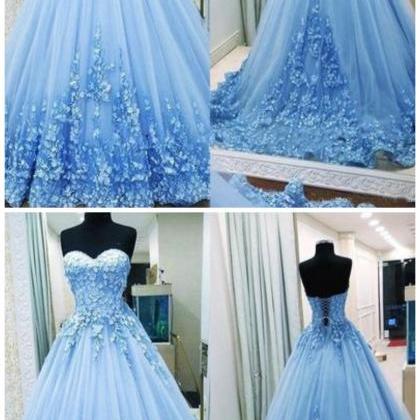 Lace Applique Prom Dresses Ball Gown Sweetheart..