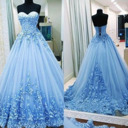 Lace Applique Prom Dresses Ball Gown Sweetheart..