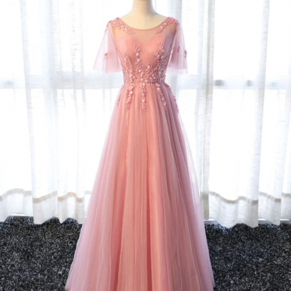 A Line Tulle Lace Long Prom Dress, Lace Evening..
