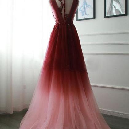 V Neck Tulle Long Prom Dress Evening Dress