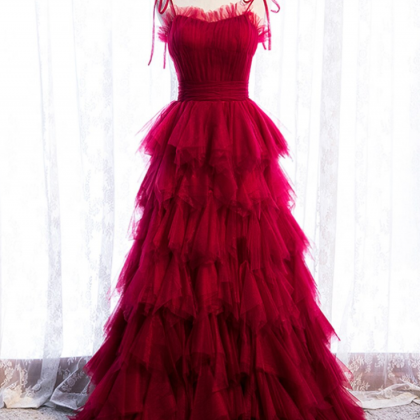 Yellow Tulle A Line Spagehtti Straps V Neck Lace Appliques Prom Dresses, PL749 main image 1