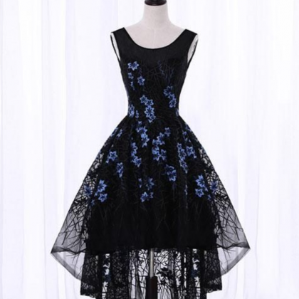 Black Round Neck High Low Homecoming Dress