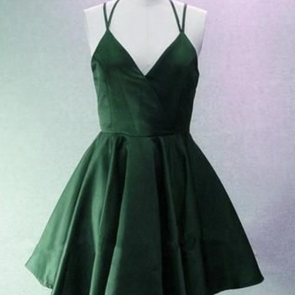 Green Halter V-neckline Short Junior Party Dress,..