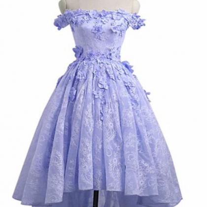 Lavender High Low Lace Party Dress, Cute Off..