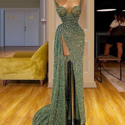 Glitter Green Sequins Mermaid Prom Dresses Sexy..