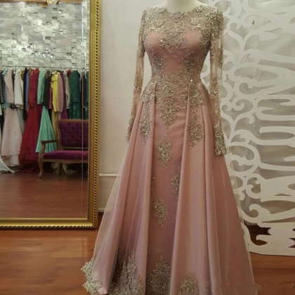 Modest Blush Pink Prom Dresses African Long Sleeve..