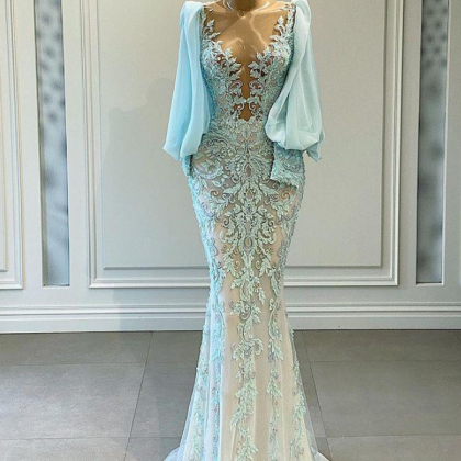Plus Size Arabic Aso Ebi Mermaid Lace Beaded Prom..