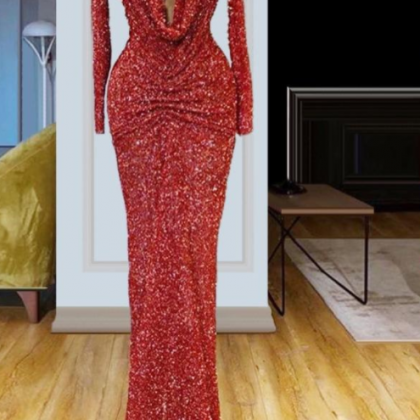 Red Reflective Sequined Mermaid Prom Dresses Deep..