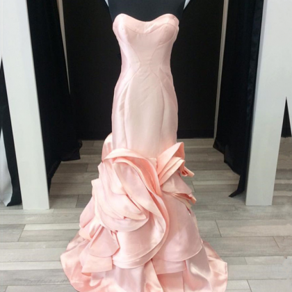 Pink Mermaid Dress,mermaid Evening Dress,ruffles..
