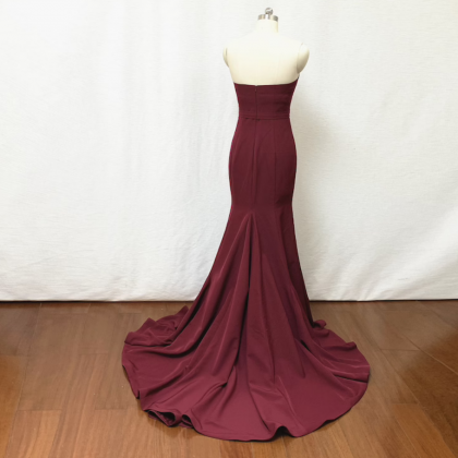Strapless Long Tulle Bridesmaid Dress with Sweetheart Burgundy