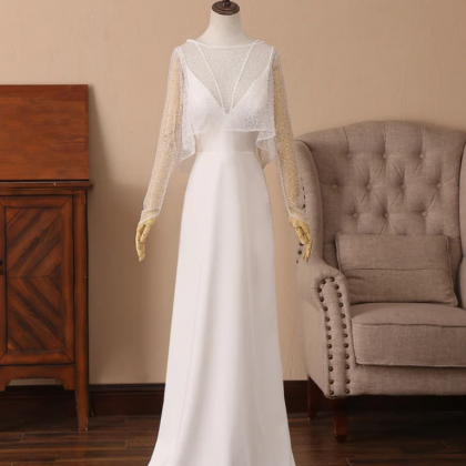 Prom Dresses,wedding Dress Long Illusion Sleeves..
