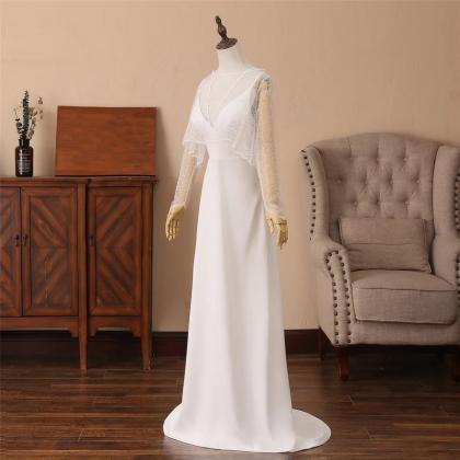 Prom Dresses,wedding Dress Long Illusion Sleeves..