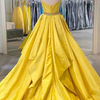 Prom Dresses,satin Long Prom Dress Yellow Evening..
