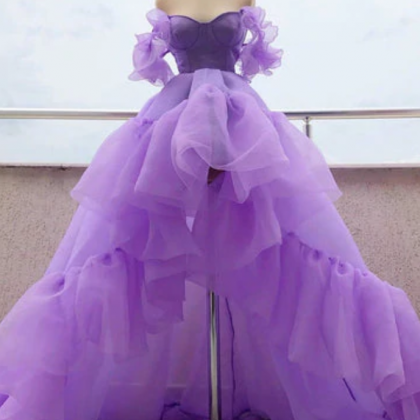 Prom Dresses,high Low Puffy Sleeves Tulle Prom..