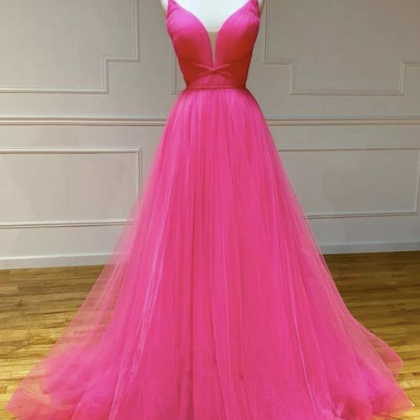 Prom Dresses,Simple v neck tulle lo..